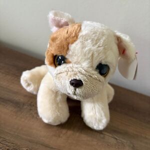 Ty VelveTy Houghie Cream Brown Dog Bulldog 5" Stuffed Animal Plush Toy